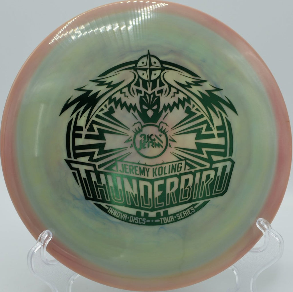 Koling Thunderbird pushed on a low, wind-tested line at River’s Edge Disc Golf Course in Holt, Michigan, resisting turn and finishing strong for confident fairway placement