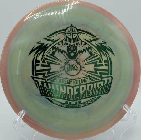 Koling Thunderbird pushed on a low, wind-tested line at River’s Edge Disc Golf Course in Holt, Michigan, resisting turn and finishing strong for confident fairway placement