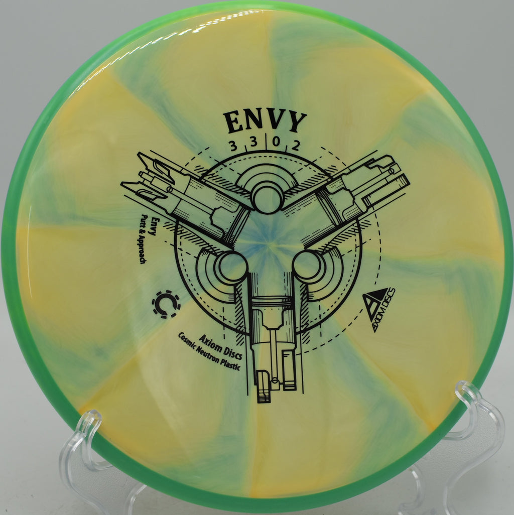 Cosmic Neutron Envy shaping a technical tunnel drive at North Cove Disc Golf Course in Marion, North Carolina.
