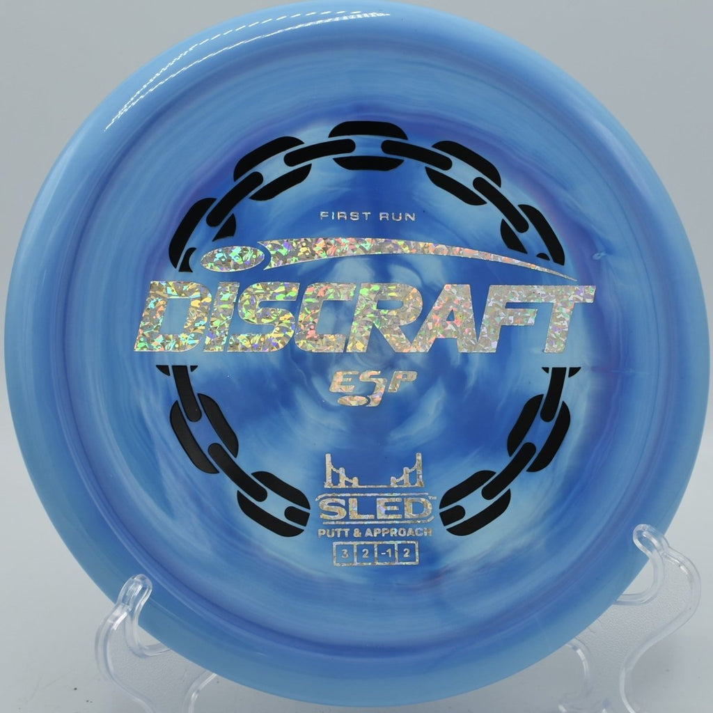 ESP First Run Sled straight tunnel approach disc at Renny Gold Disc Golf Course in Charlotte, North Carolina