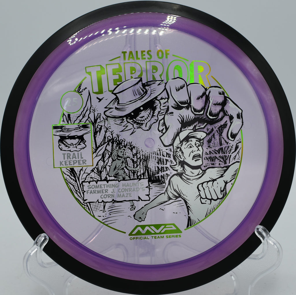 Proton Trail disc from MVP (Halloween 2025) flying over basket 4 at Elver Park DGC, Madison WI—great for carving glidey lines with accuracy.