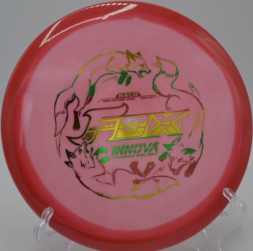 Player executing a technical turnover shot with Innova Halo Star Fox at Harmon Hills Disc Golf Course in Fall Branch, Tennessee.