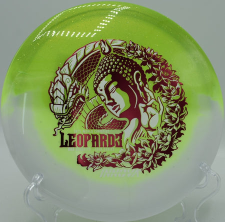 Duo Leopard3 Ohn Scoggins Tour Series fairway driver lying beside the cage after a soft approach at Hobbs Farm Disc Golf Course in Carrollton, Georgia