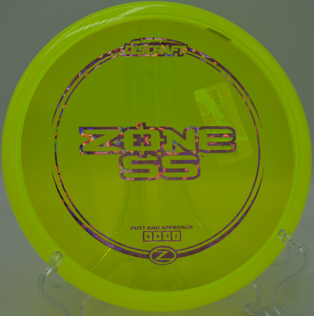 Discraft Z Zone SS parking a short flick at Veterans Memorial Disc Golf Course in Sylmar, California.
