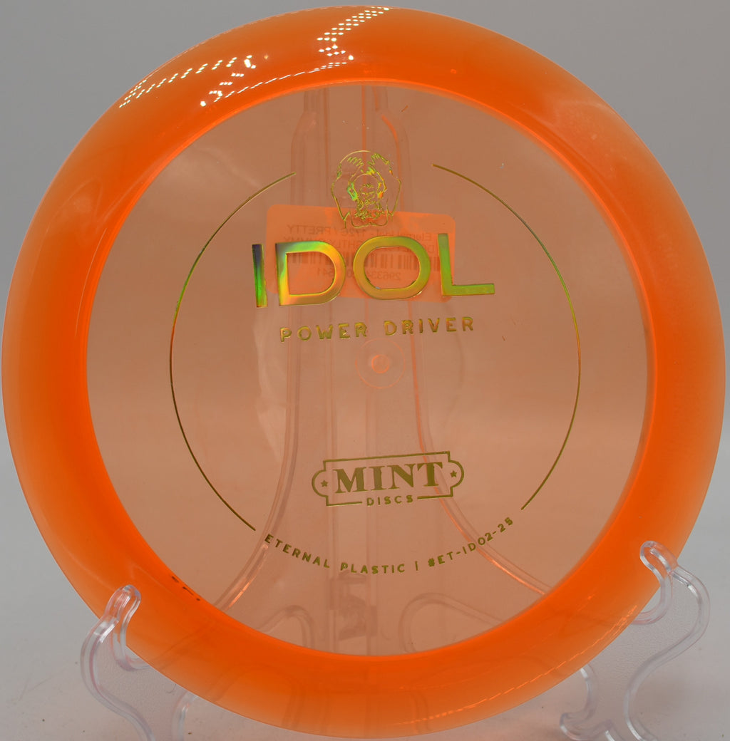 Eternal Idol reliable distance driver parked near the pin at Morley Field Disc Golf Course in San Diego, California