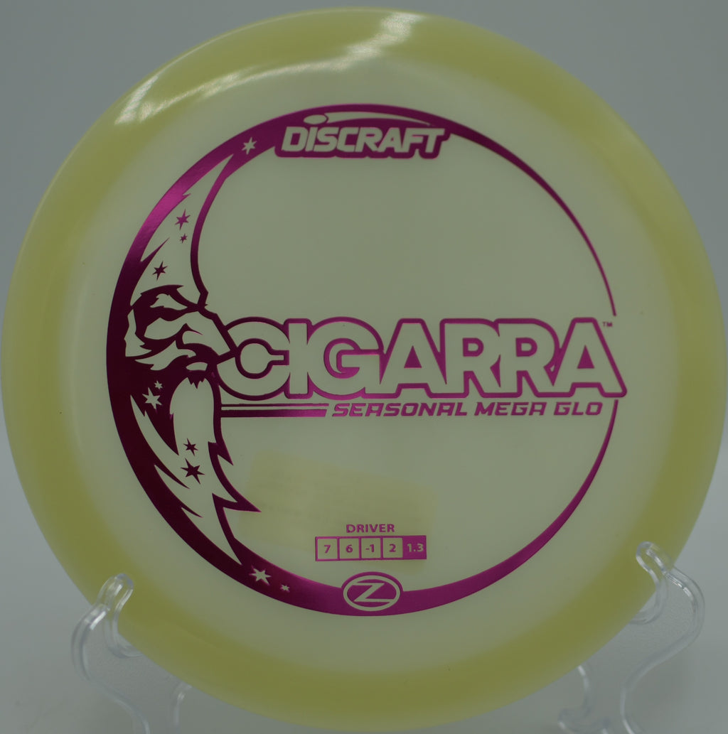 Mega Glow Z Cigarra cutting through wind at Hornets Nest Disc Golf Course in Charlotte, North Carolina.