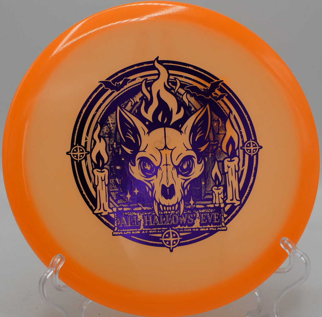 Innova Proto Glow Champion Fox disc threading lines at Renny Gold Disc Golf Course in Charlotte, North Carolina