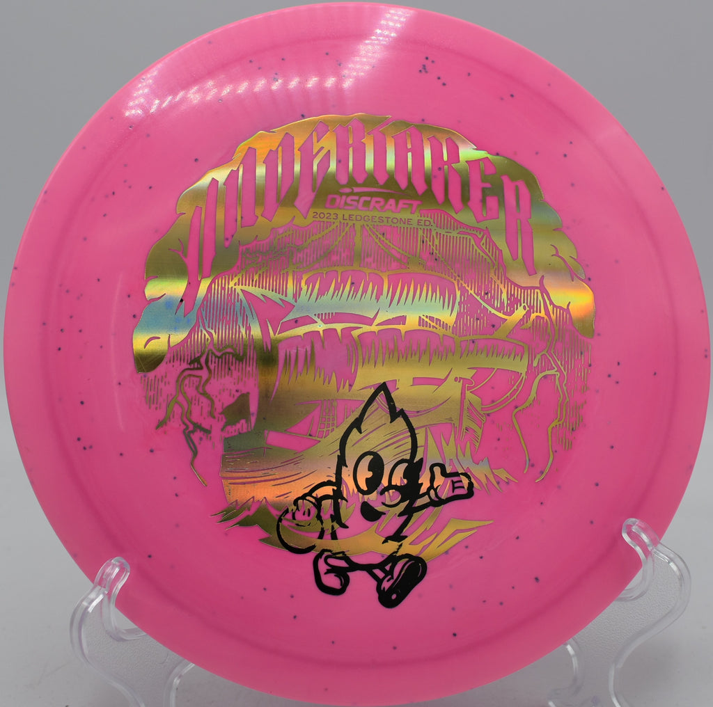 2023 Ledgestone ESP Glo Sparkle Undertaker glow fairway driver carving a flex line at Maple Hill Disc Golf Course in Leicester, Massachusetts.