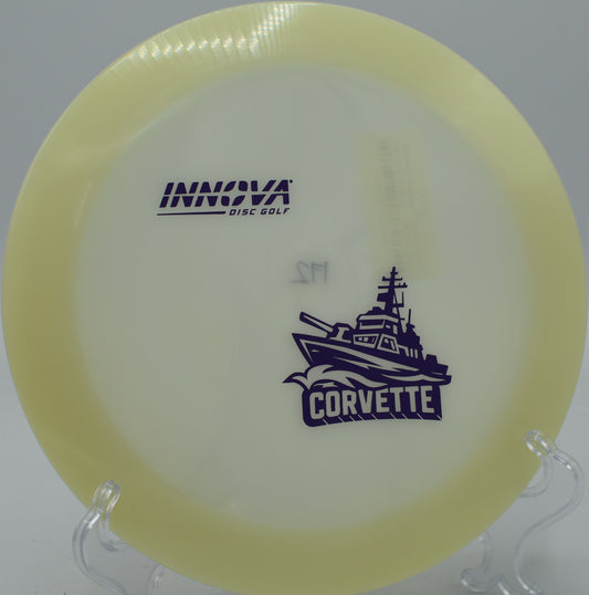 Classic Glow Star Corvette glowing on a night round drive at Orangevale Park DGC in Orangevale, California


