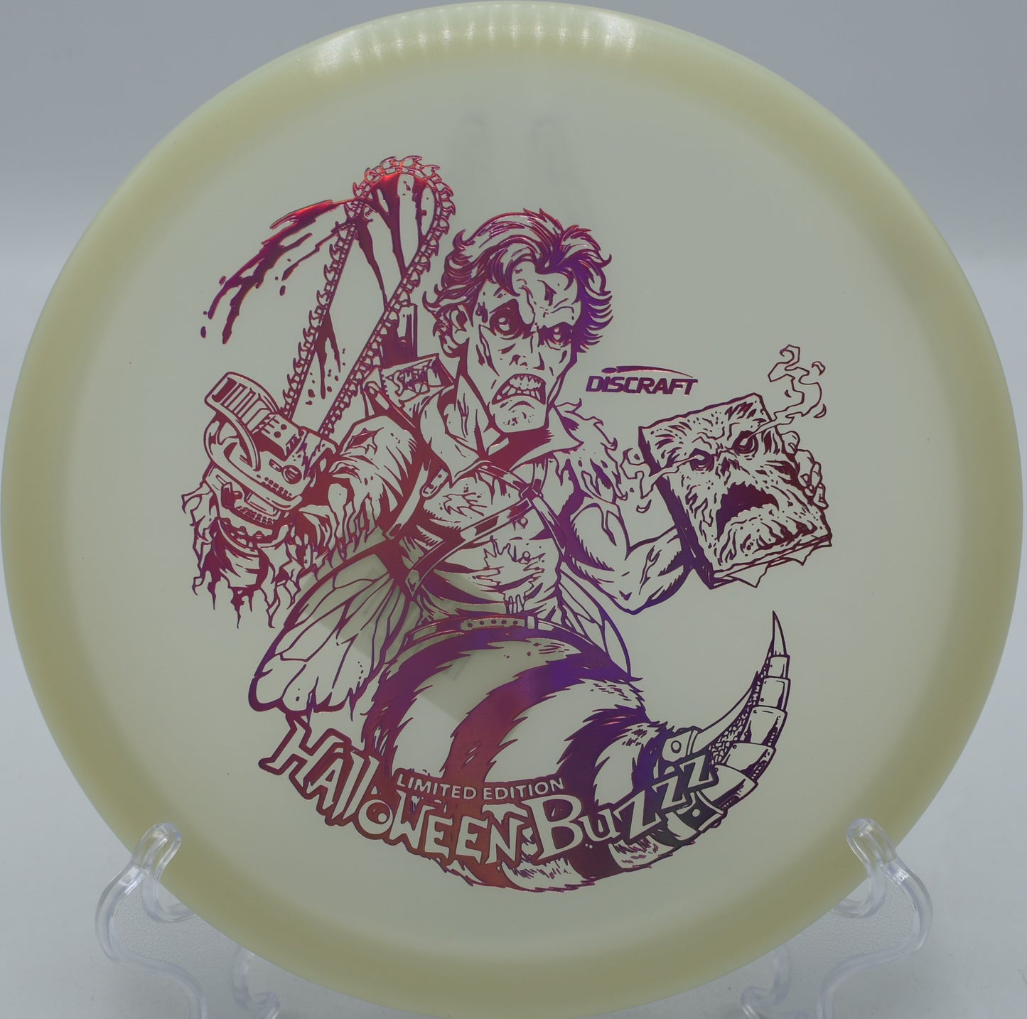 Limited Edition Halloween Buzzz (Evil Dead) disc golf driver, spooky design and top performance. Available nationwide, including Salem, MA.