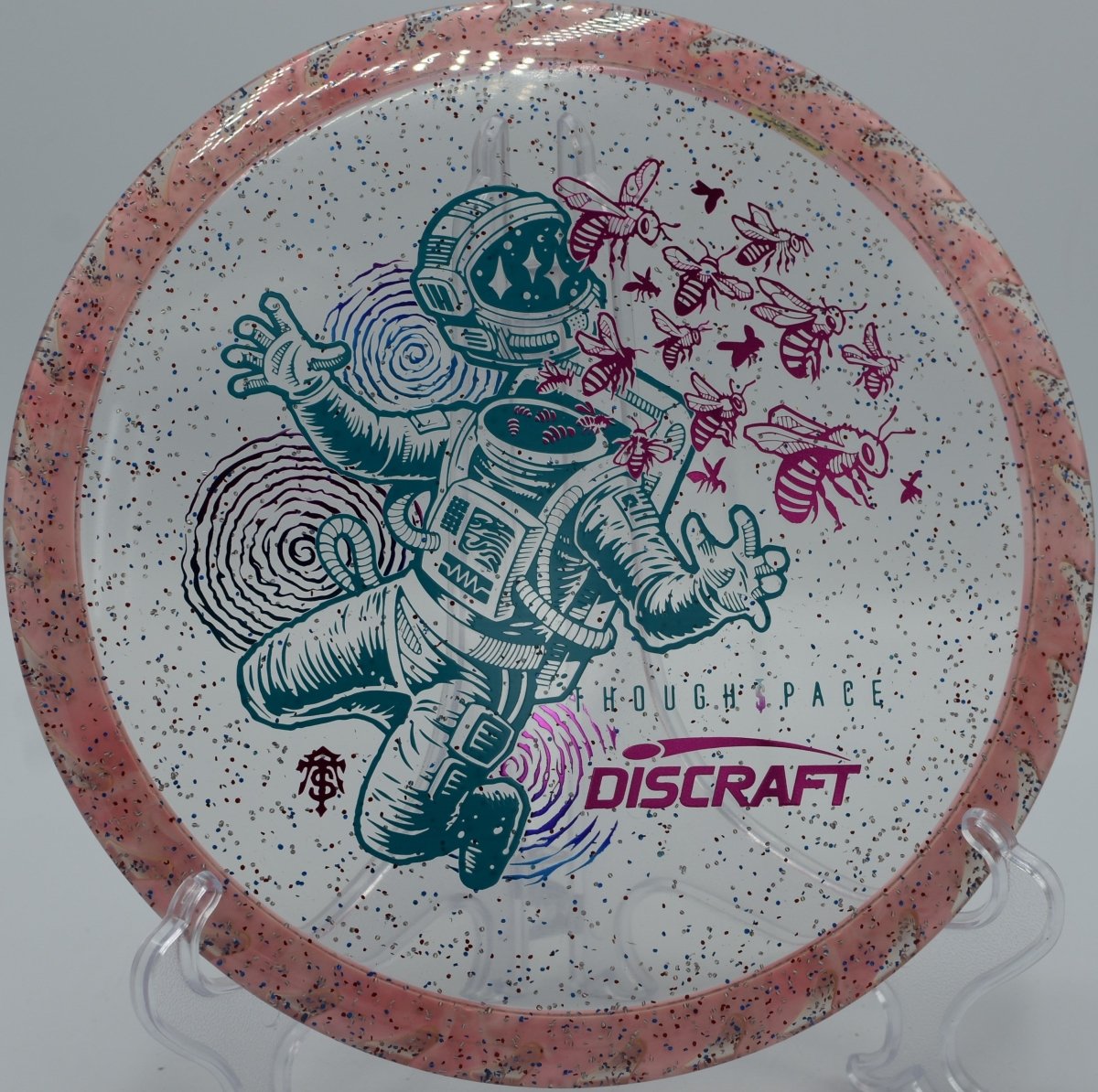 FuZed Confetti Buzzzsaw Buzzz disc golf midrange threading a wooded tunnel at Trophy Lakes Disc Golf Course, Johns Island, South Carolina
