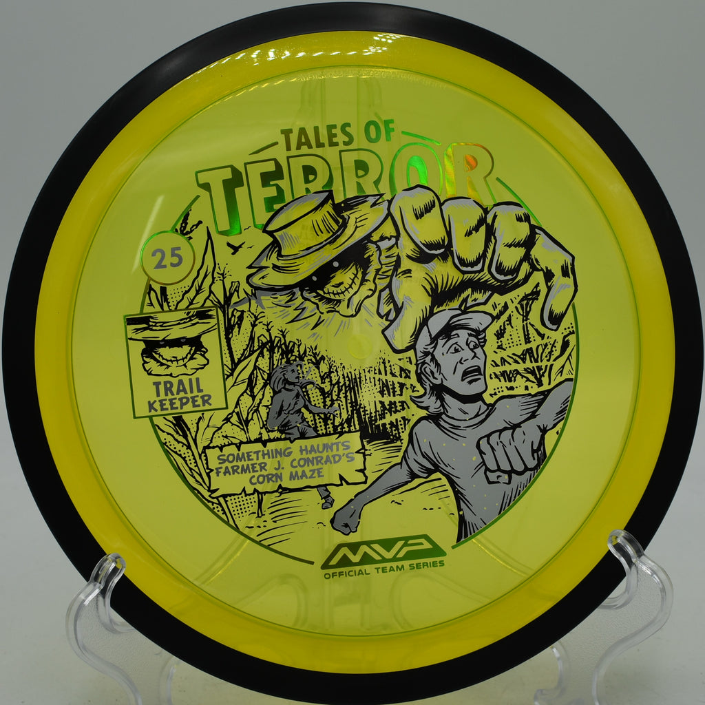MVP Trail Halloween disc fading into circle one at Kenai Eagle Disc Golf Course in Kenai, Alaska.