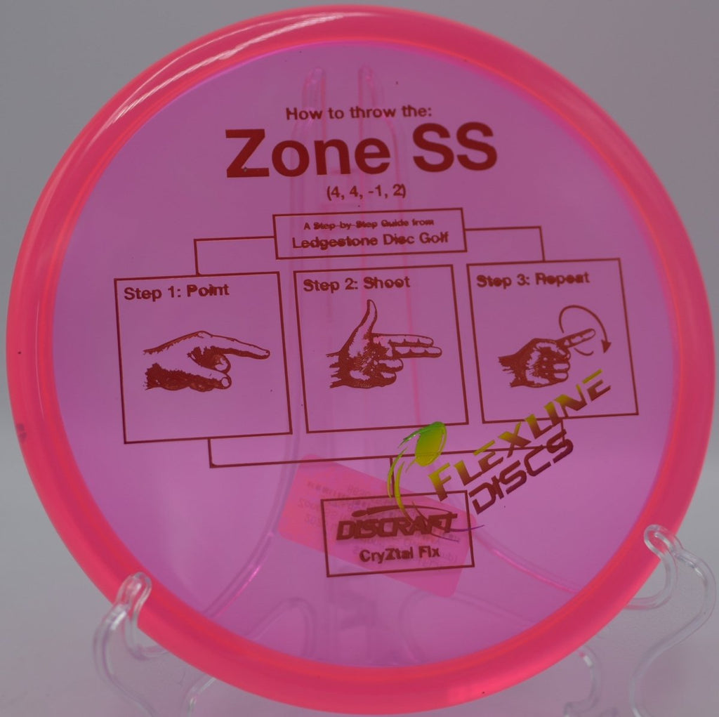 Discraft Zone SS CryZtal FLX finishing flat on a short approach at Persimmon Ridge Disc Golf Course in Greenbrier, Arkansas