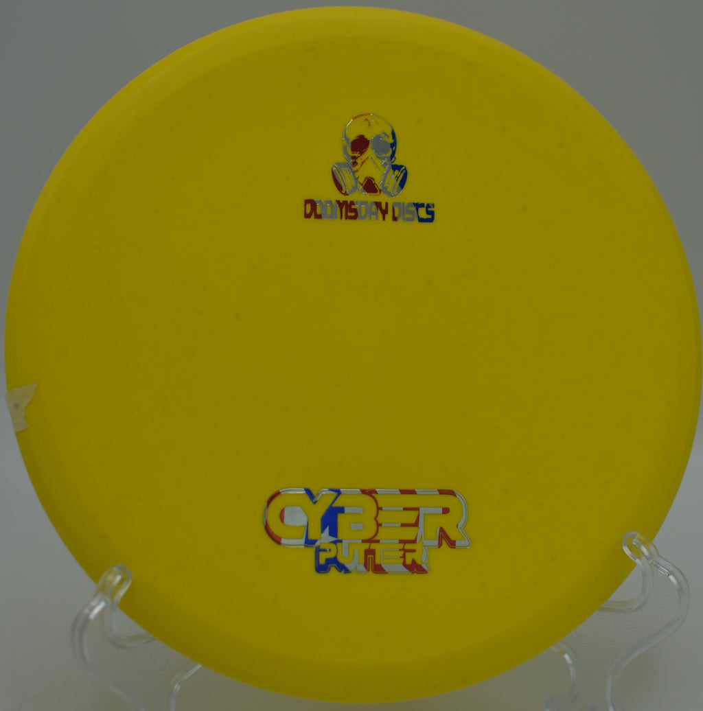 Ration Cyber Putter ripping a firm throw-putt at Burchfield Park DGC in Holt, MI, pushing flat before fading confidently into the bullseye.