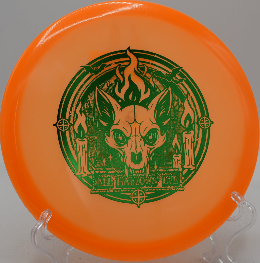 Innova Proto Glow Champion Fox disc gliding on a flat release at Moraine State Park in Portersville, Pennsylvania