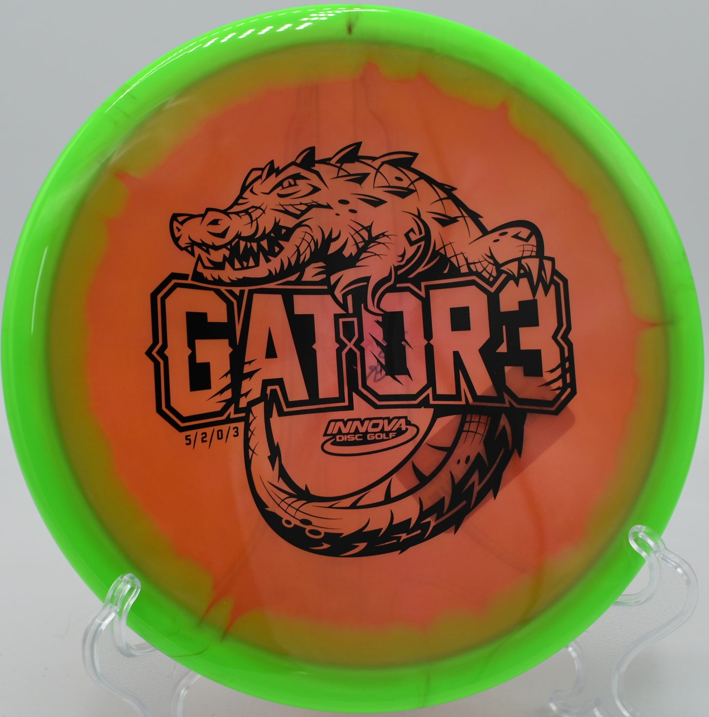 Champion Halo Gator3 skipping hard on a low hyzer at Sunset Hills DGC in Pekin, Illinois

