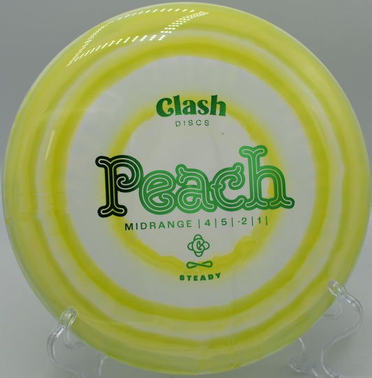 Clash Discs Steady Ring Peach holding a turnover line on Hole 5 at Panther Creek Disc Golf Course, Springfield, Illinois.
