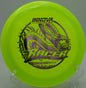 Overhead view of the Star Racer flying a subtle hyzer flip line with minimal fade at North Cove Disc Golf Course in Marion, North Carolina