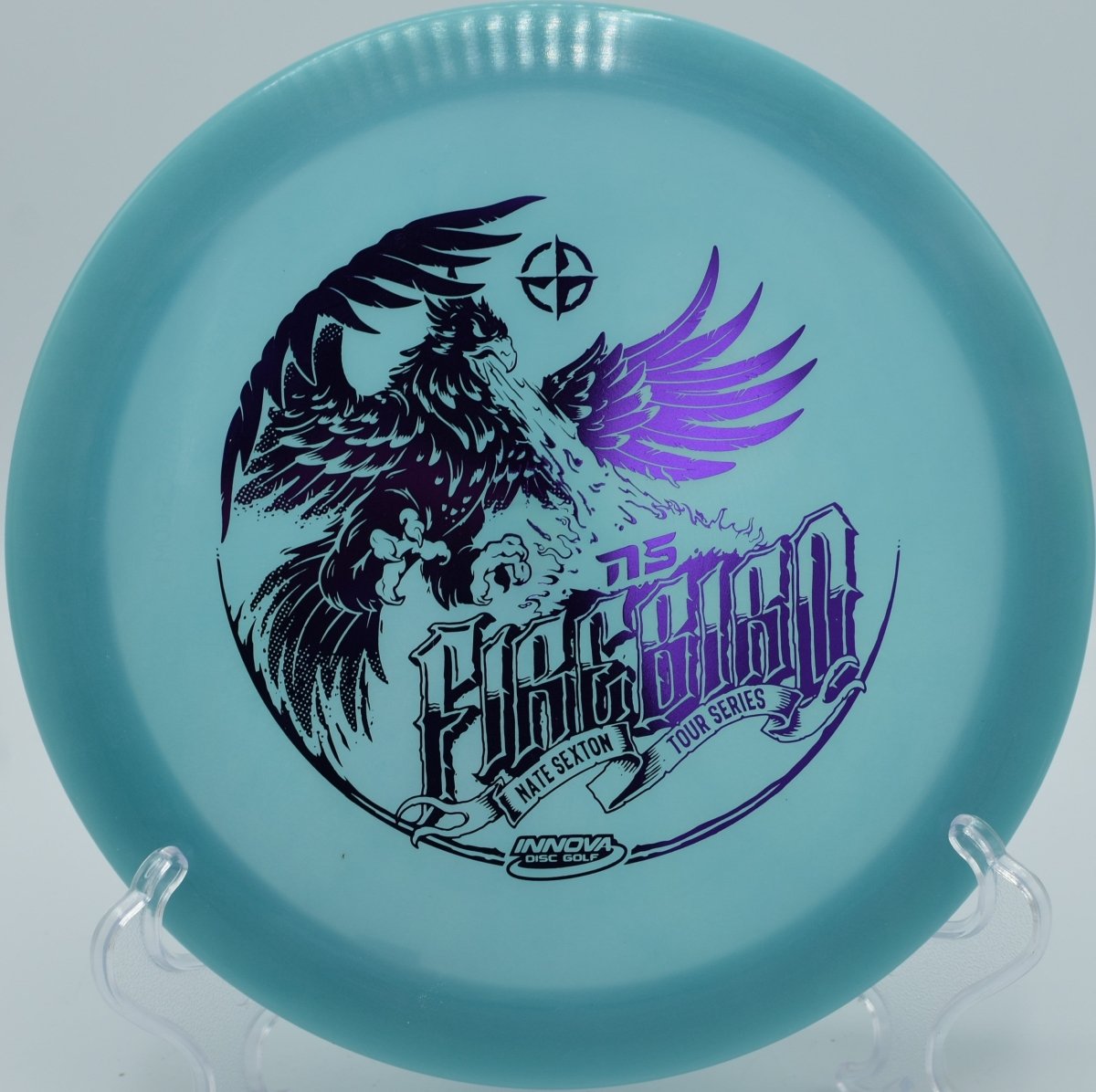 Glow Halo Champion Firebird disc golf fairway driver carving a powerful forehand at Deer Lakes Disc Golf Course, Tarentum, Pennsylvania