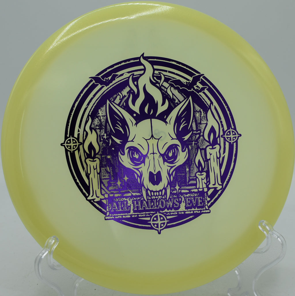 Innova Proto Glow Champion Fox disc shaping precise hyzer-flips at Milo McIver East Disc Golf Course in Estacada, Oregon