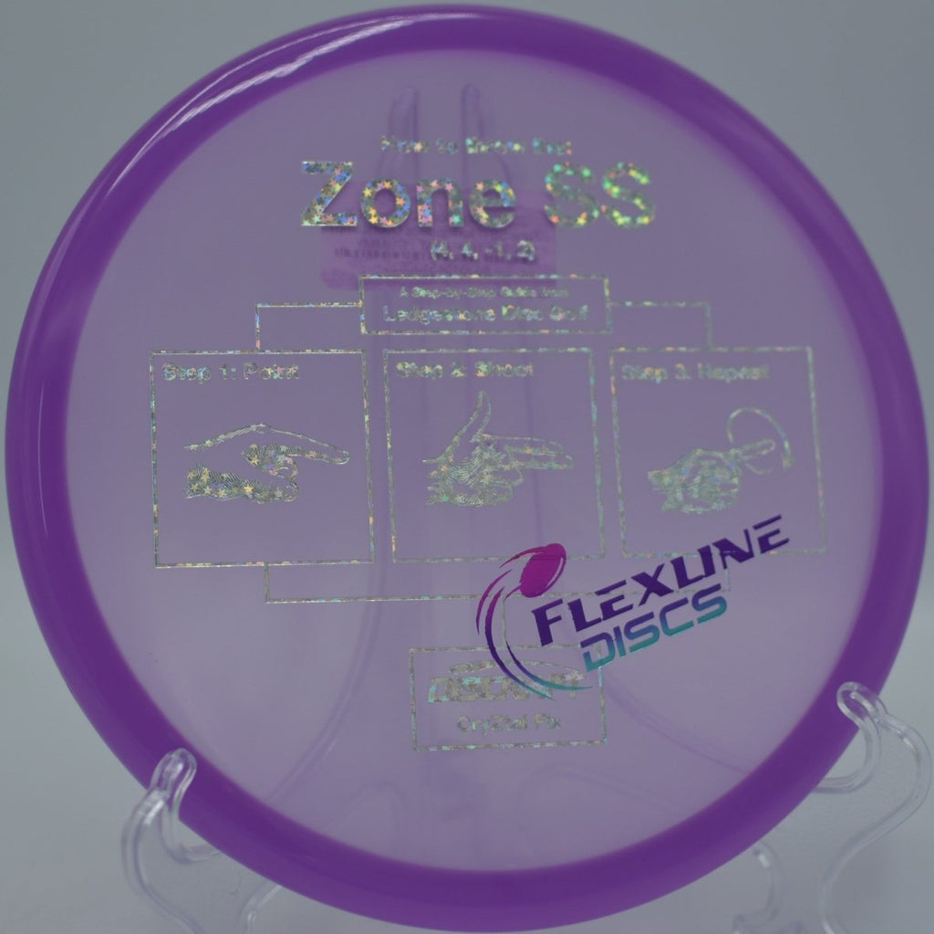 Discraft CryZtal FLX Zone SS approach putter flying straight with minimal skip on a touch forehand at Brazos East Disc Golf Course in Waco, Texas