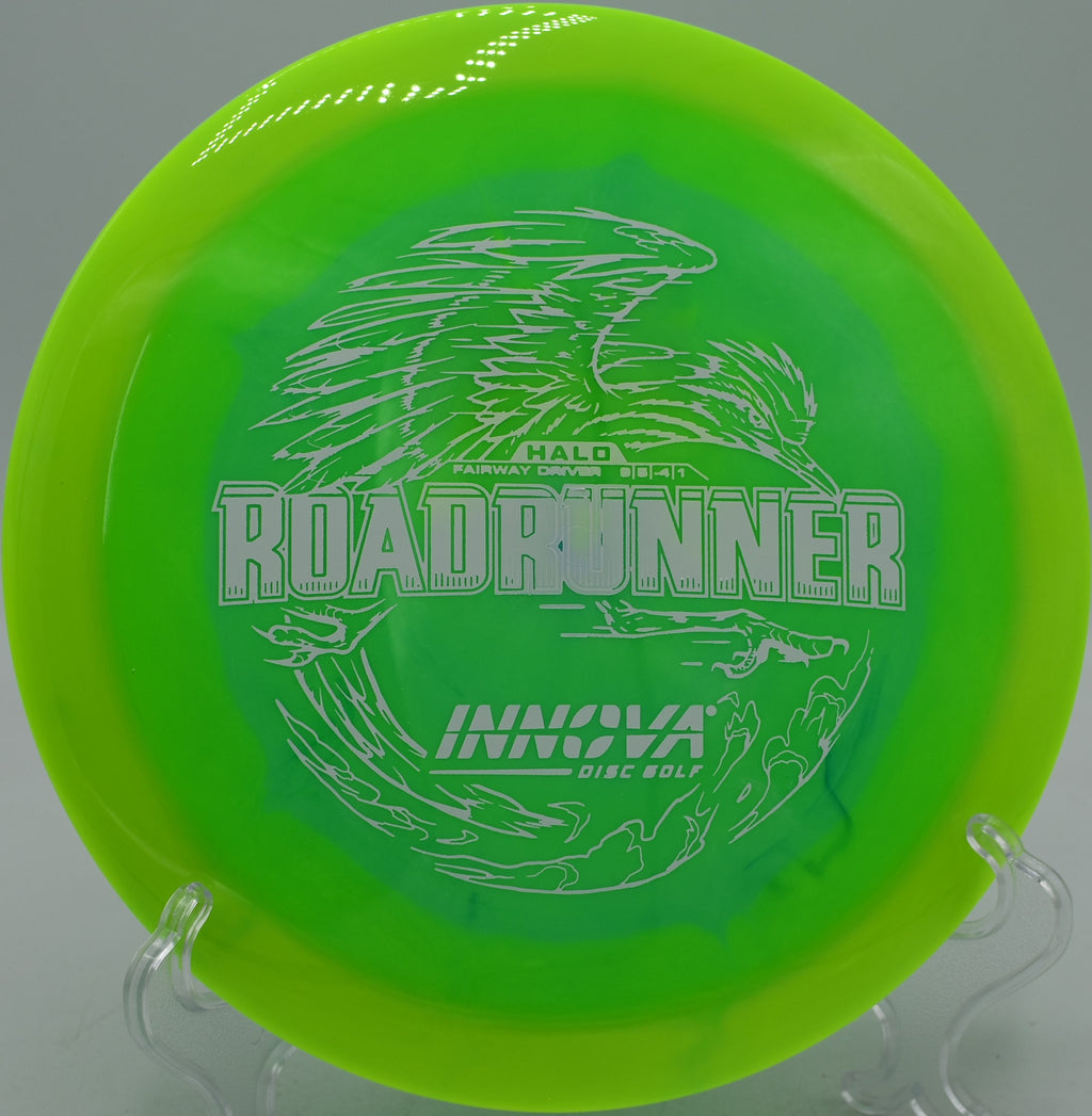 Halo Star Roadrunner disc flying a controlled turnover drive at Northwood Black Disc Golf Course in Morton, Illinois