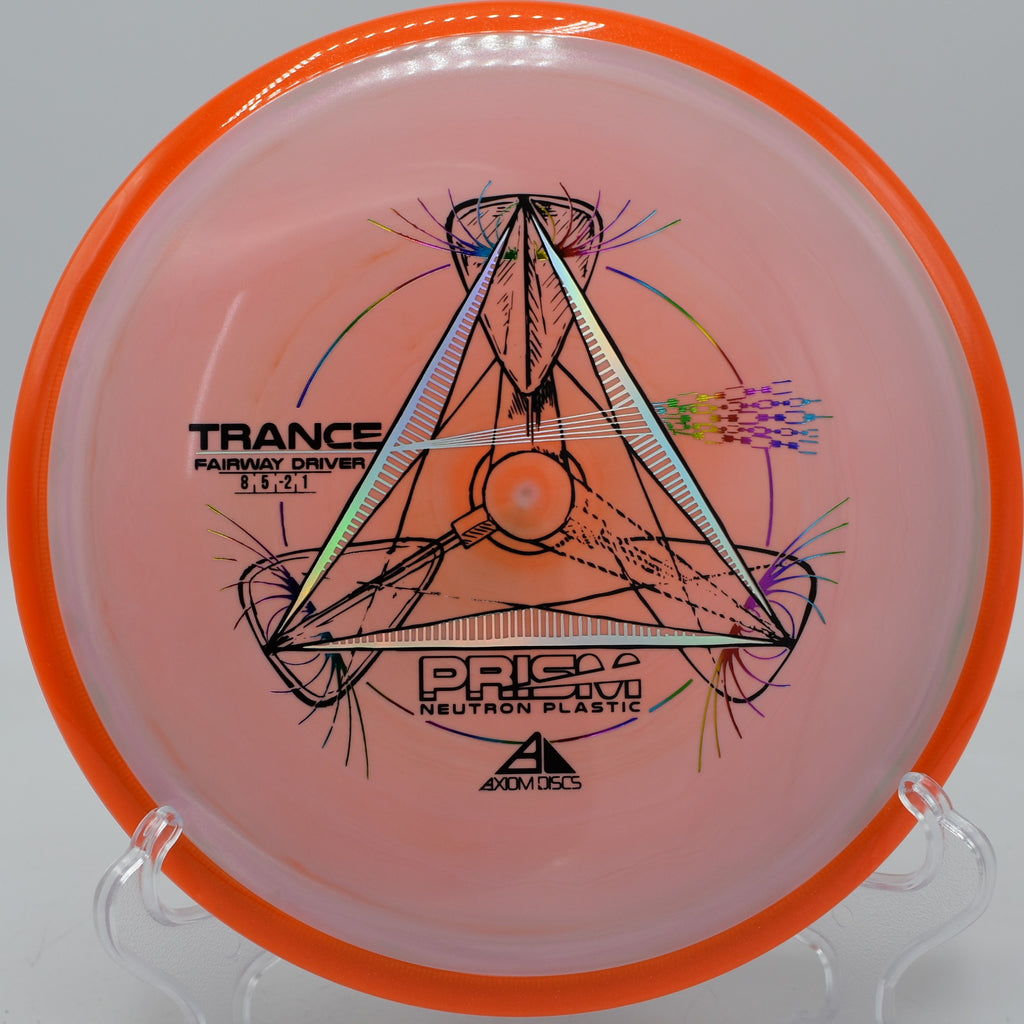 Vibrant Prism Trance gliding past a basket tucked behind logs

