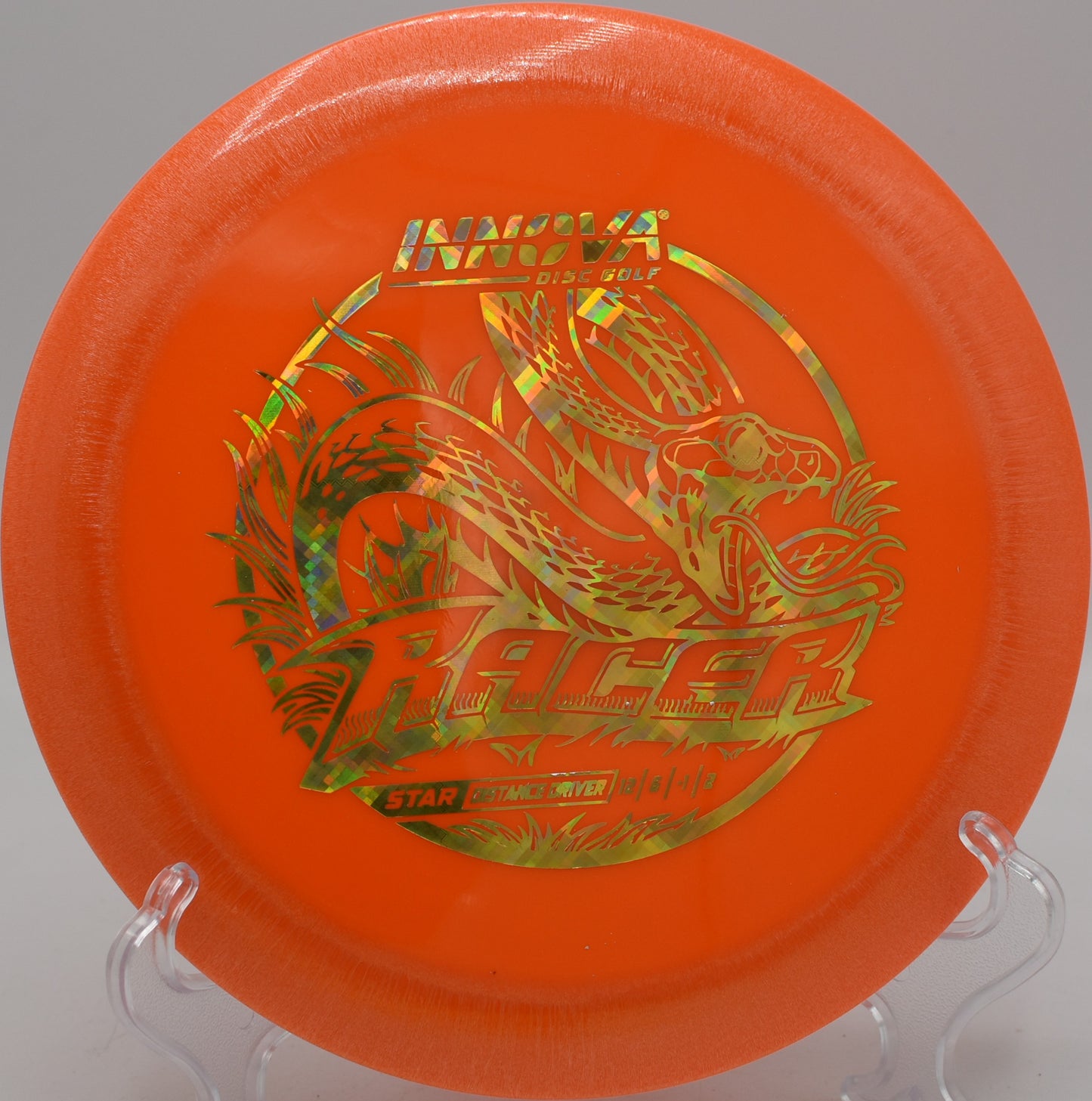 Innova Star Racer launched on a full-power forehand line by a distance specialist at Harmony Bends in Columbia, Missouri