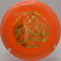 Innova Star Racer launched on a full-power forehand line by a distance specialist at Harmony Bends in Columbia, Missouri