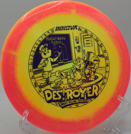 Innova Halo Star Baby Destroyer flying over the hills at Trophy Club Disc Golf Course in Trophy Club, Texas

