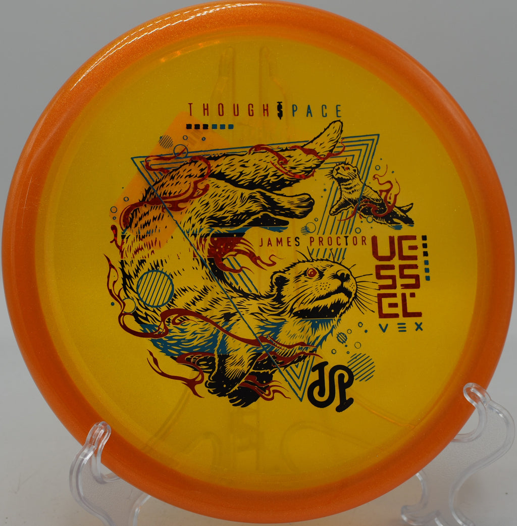 Thought Space Vex Vessel ripping a clean anhyzer flex forehand at Vista del Camino in Scottsdale, Arizona.

