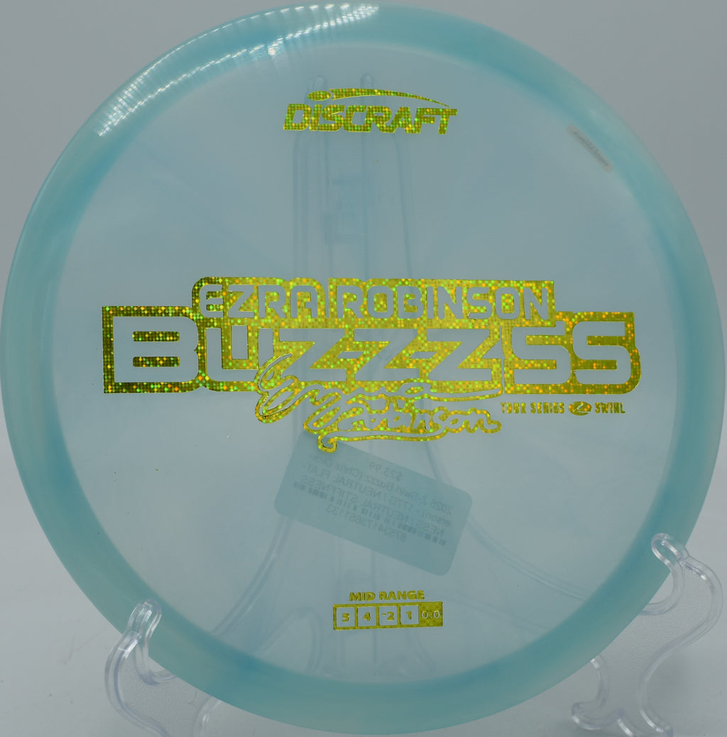 Close-up of Z Swirl Buzzz SS stamp at DeLaveaga Disc Golf Course in Santa Cruz, California.

