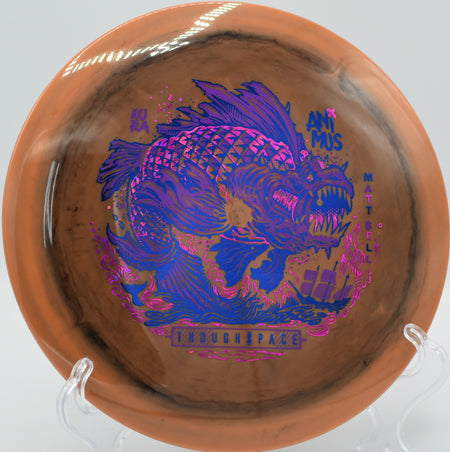 Matt Bell Signature Aura Animus launched on a power hyzer line at Eagles Crossing Disc Golf Course in Hawk Point, Missouri, showcasing its dependable fade and Aura plastic grip.

