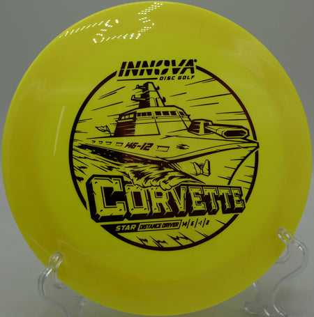 Star Corvette disc launched on a powerful turnover drive at DeLaveaga Disc Golf Course in Santa Cruz, California