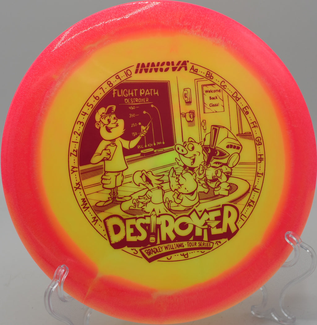 Launched Halo Baby Destroyer soaring through the gap at Rockwall Disc Golf Course in Rockwall, Texas

