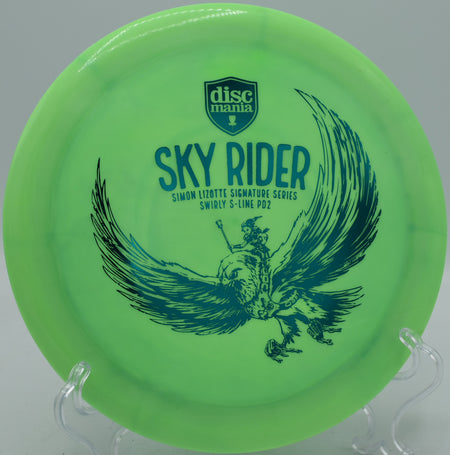 Discmania Sky Rider Swirly PD2 Eagle McMahon signature distance driver launched on a flex forehand at Maple Hill Disc Golf Course in Leicester, Massachusetts.