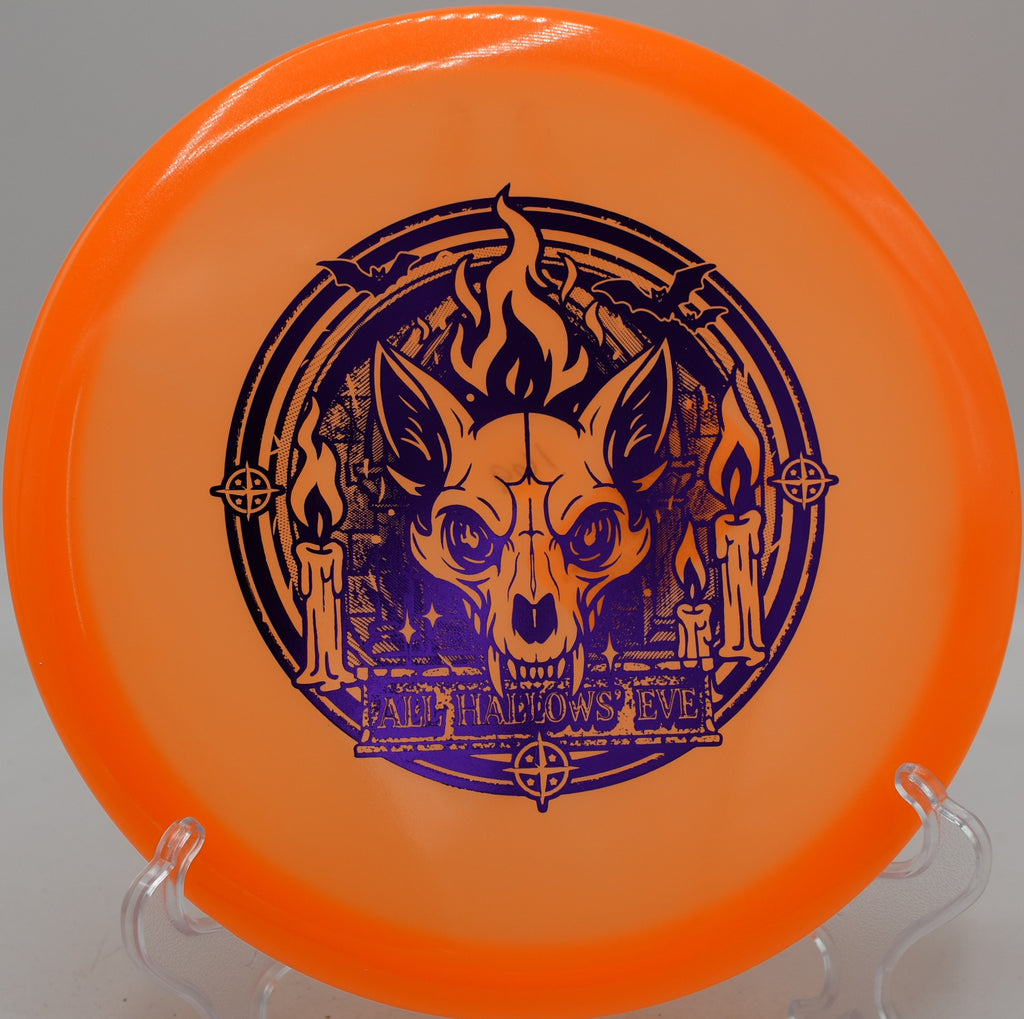 Glow Champion Fox disc carving a soft anhyzer line at Jonesboro Disc Golf Course in Jonesboro, Arkansas