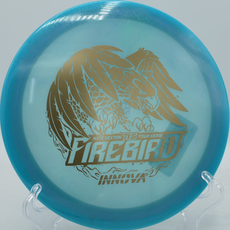 Glow Sexton Firebird flying on a forced anhyzer line, holding torque and finishing hard at Harmon Hills in Tennessee.

