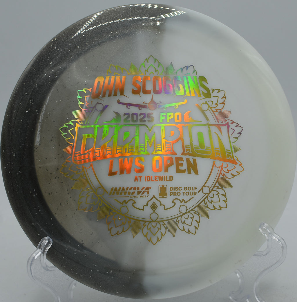 Glow-enhanced image of the commemorative Destroyer gliding across Renny Gold DGC, Charlotte, NC.