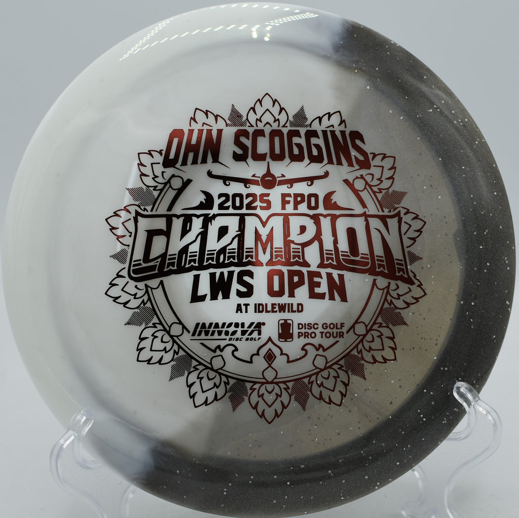 Destroyer Test Material with Ohn’s stamp cutting through the air at Flip City Disc Golf Park, MI.