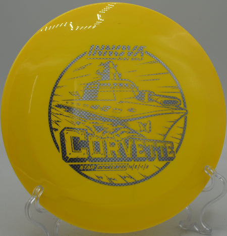 Long-glide Innova Star Corvette bomb off the tee at Blue Ribbon Pines Disc Golf Course in East Bethel, Minnesota