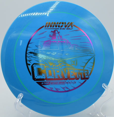 Innova Star Corvette fast driver thrown on a flex shot at Hornets Nest Disc Golf Course in Charlotte, North Carolina
