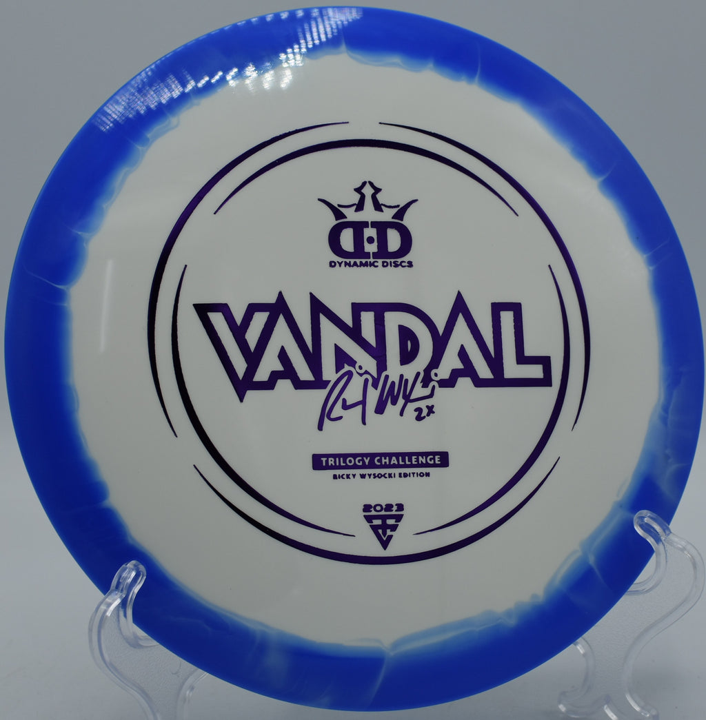 Ricky Wysocki Vandal Trilogy Challenge edition launched on a hyzer-flip line at Northwood Black in Morton, Illinois, showcasing glide and late fade.

