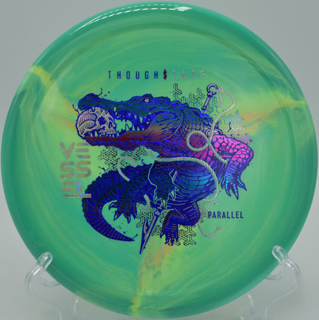 TSA Vessel molded by Discraft holding torque-resistant line at DeLaveaga Disc Golf Course, Santa Cruz CA