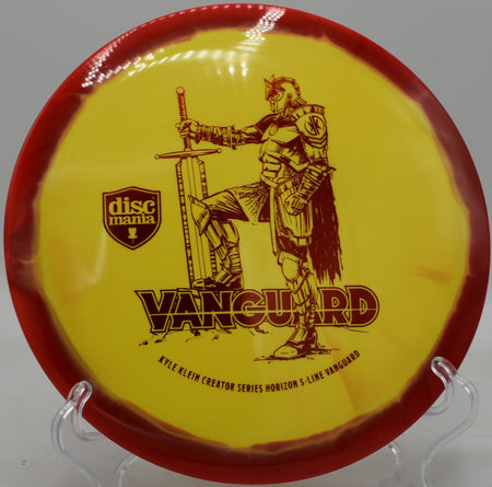 Horizon Vanguard gliding on a sweeping hyzer line before sticking a hillside landing at Moraine State Park in Pennsylvania.

