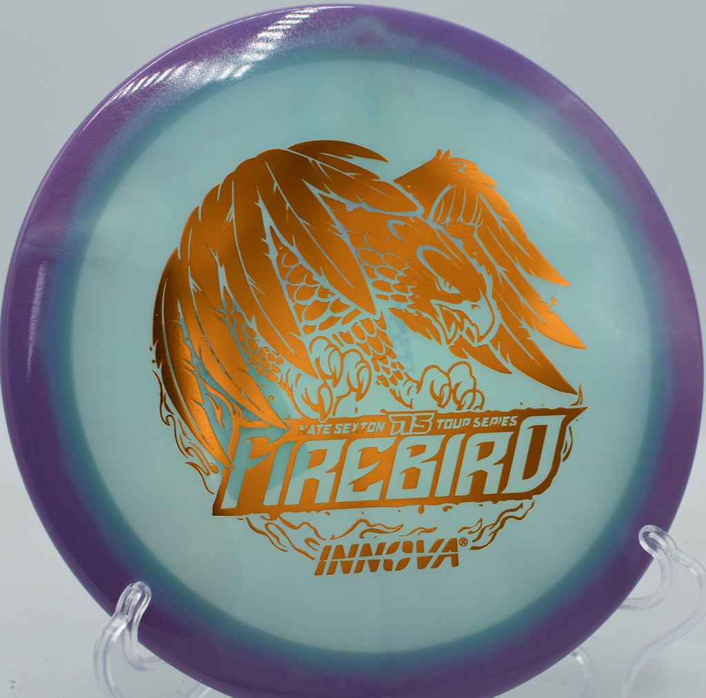 High torque forehand rip with the Sexton Firebird piercing a coastal wind at SeaTac DGC in Washington.

