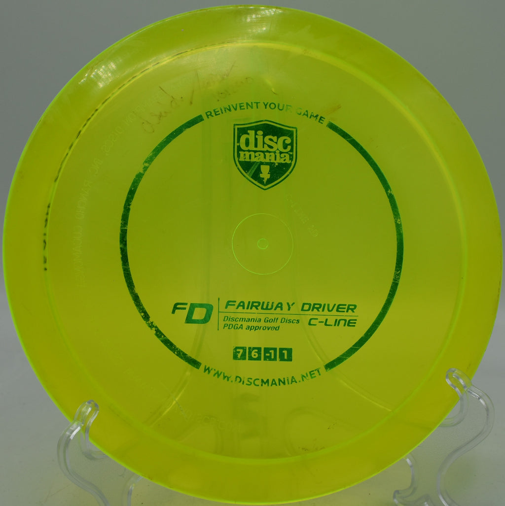 C-Line FD Discmania Innova Made embossed used driver trusted for accurate turnovers at Idlewild Disc Golf Course in Burlington, Kentucky.