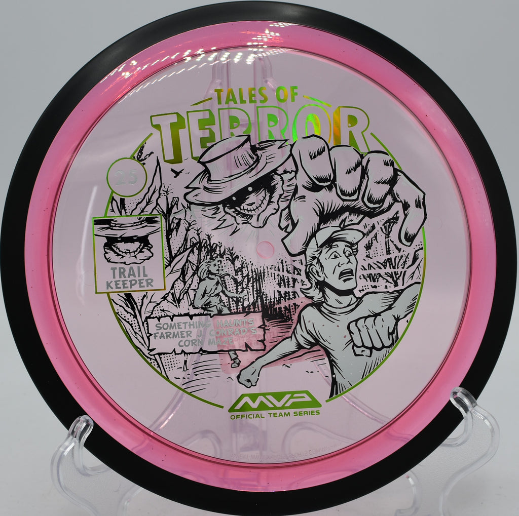 Limited 2025 MVP Halloween Proton Trail fairway driver executing a low forehand skip shot at Delaveaga in Santa Cruz, California
