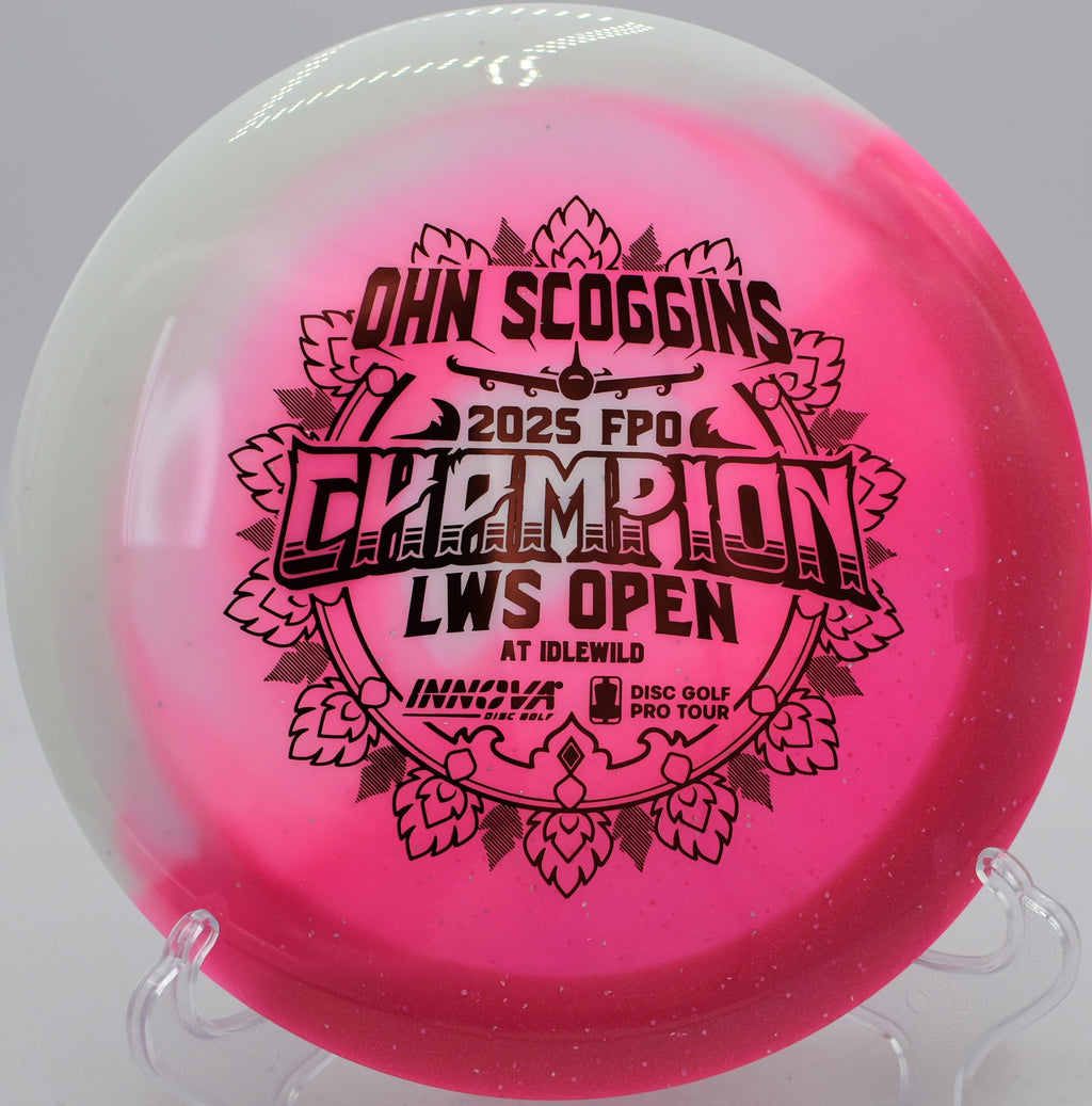Backhand grip close-up of the Destroyer Test Material edition at Rocklin Disc Golf Course, CA.