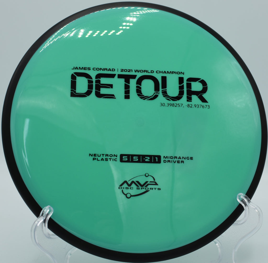 Neutron Detour by MVP spinning cleanly on an anhyzer line at DeLaveaga Disc Golf Course in Santa Cruz, California, ideal for touchy turnover shots and finesse approaches.

